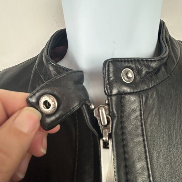 Cole Haan Women's Lambskin Leather Moto Biker Jacket Black Size XS - Picture 6 of 16